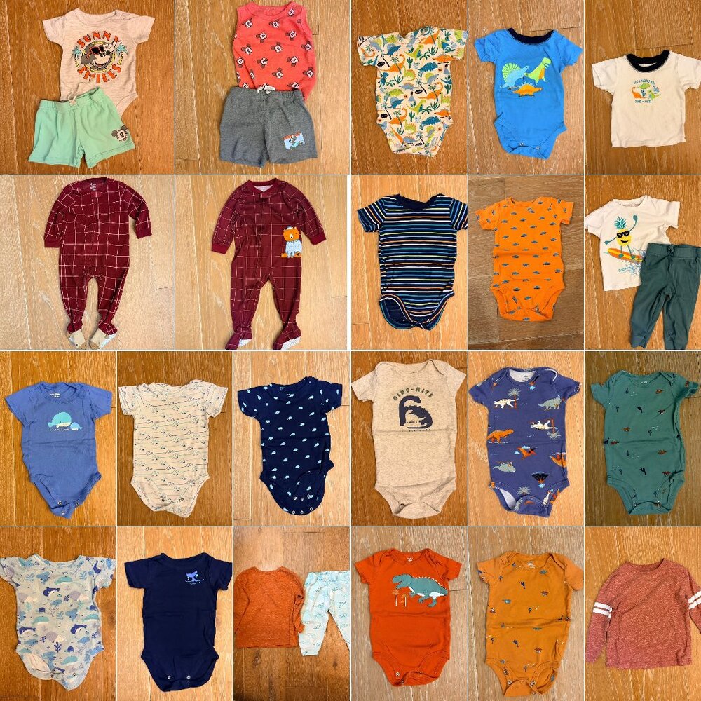 Lot bundle of 26 piece size 18 months baby clothes bodysuits, shirts, footed pj